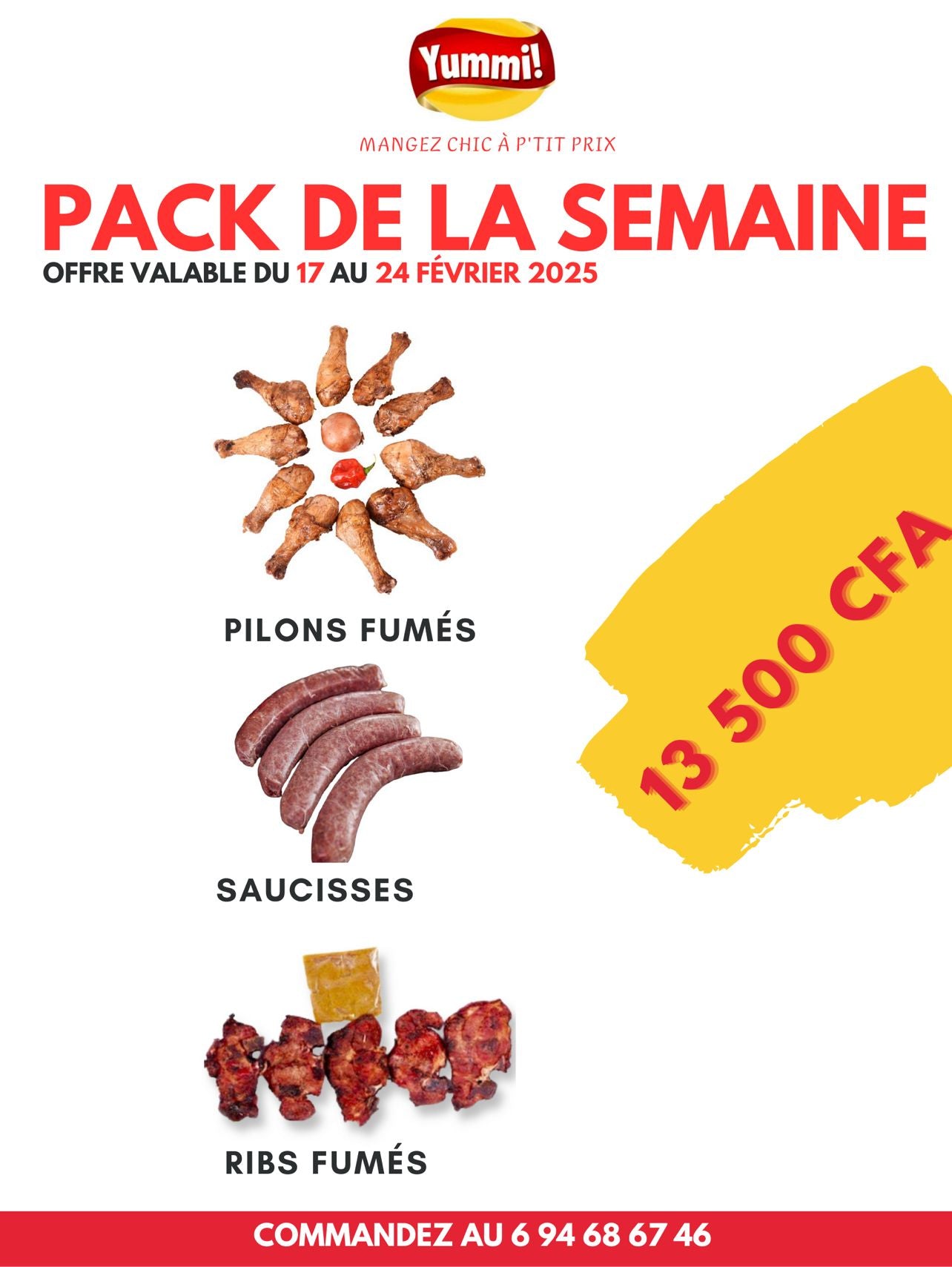 Pack comprenant des pilons fumés, des saucisses et des ribs fumés