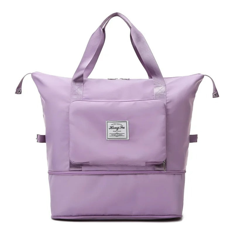 Grand Sac de voyage pliable et résistant à l'eau. Couleurs : Abricot et Violette